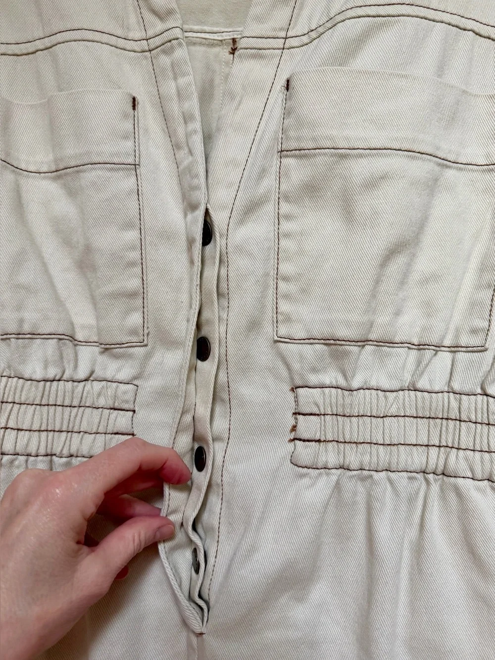 Rylee + Cru Utility Safari Romper XS Ivory Contrast Stitch Shortalls Boiler Suit